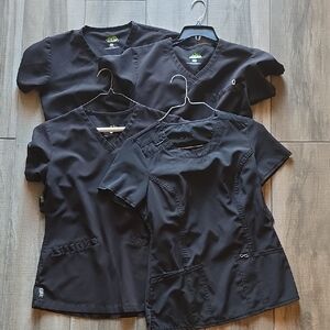 Set of 4 Black Scrub Tops